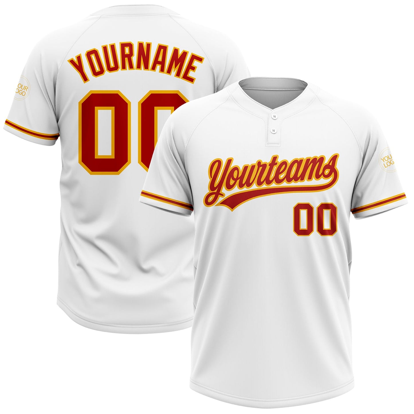 Custom White Red-Gold Two-Button Unisex Softball Jersey - Main View