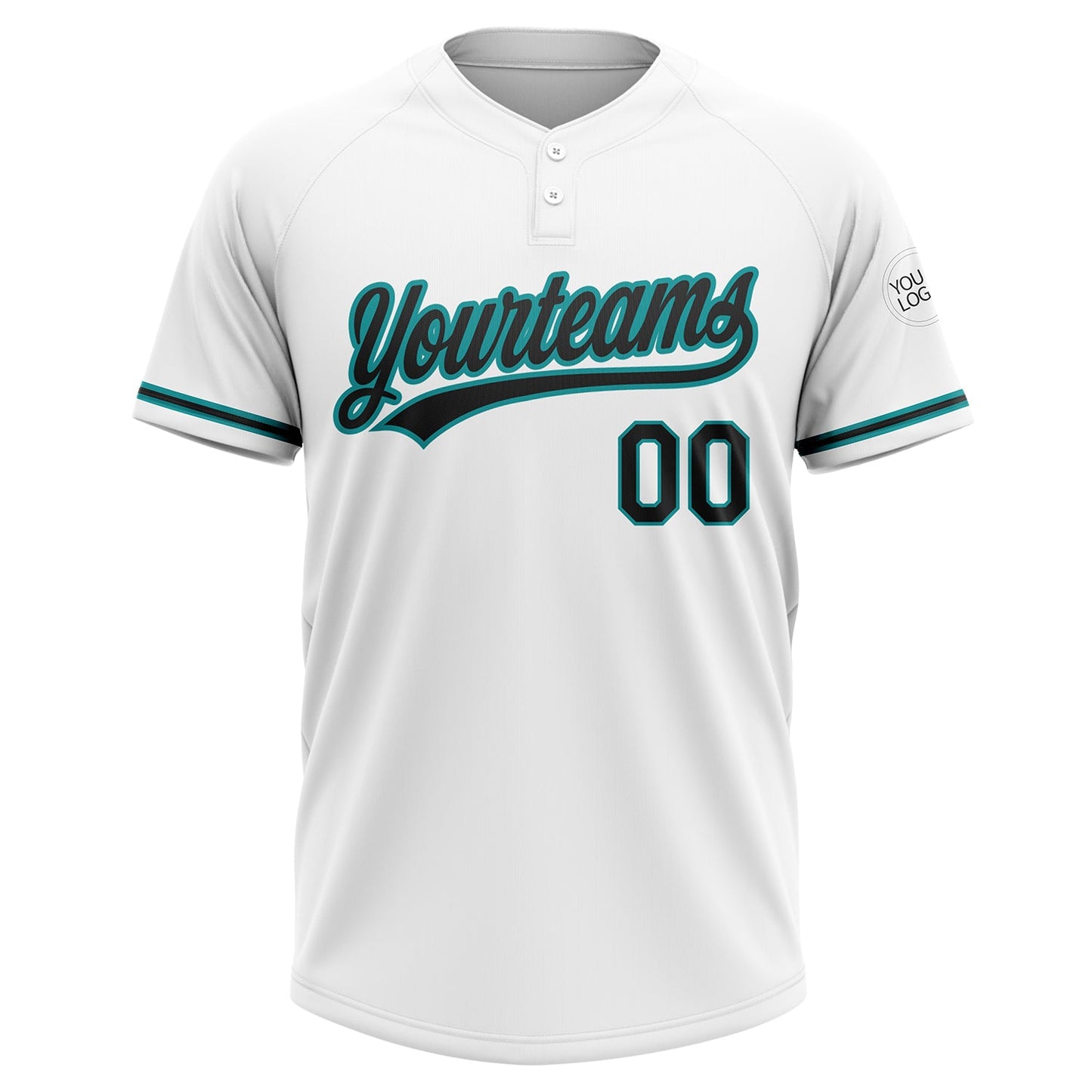 Custom White Black-Teal Two-Button Unisex Softball Jersey view 3
