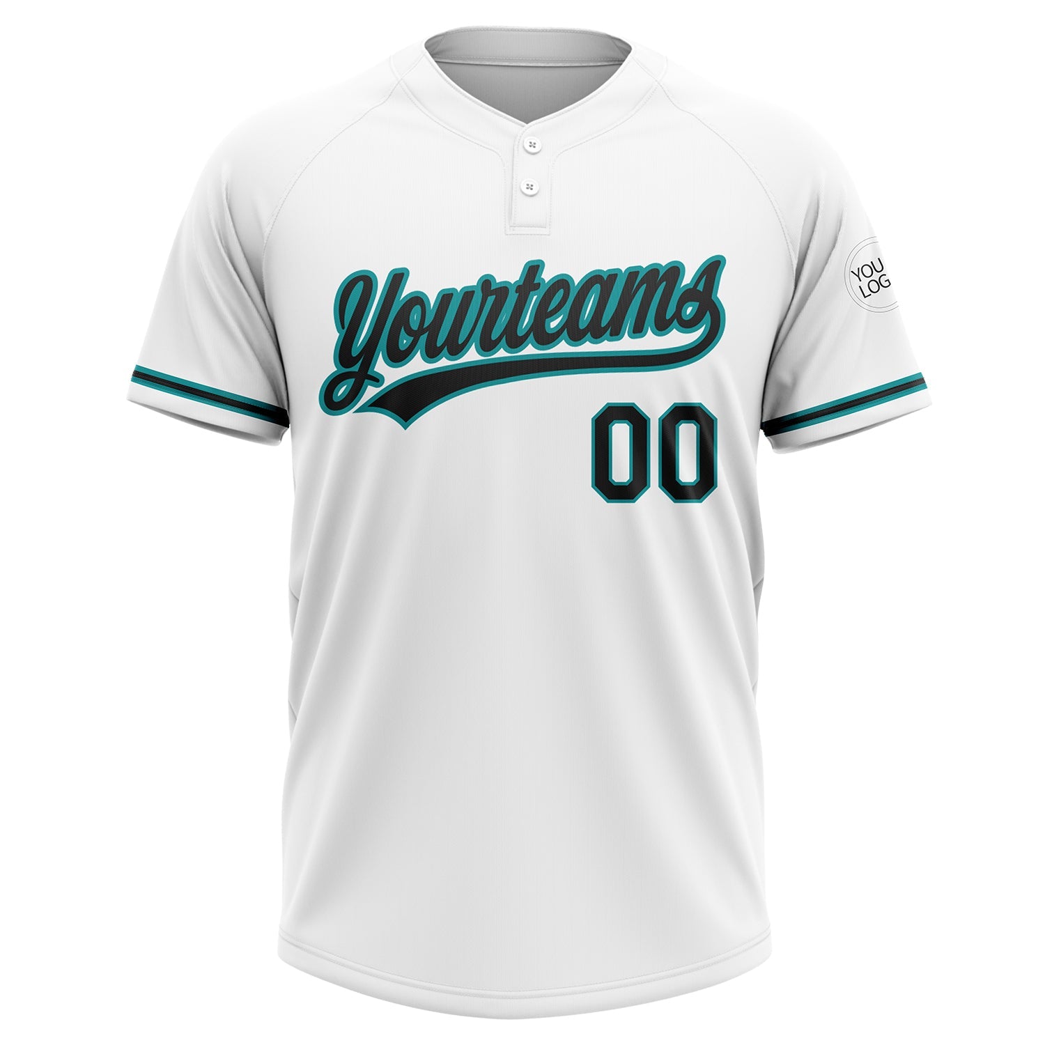 Custom White Black-Teal Two-Button Unisex Softball Jersey view 3