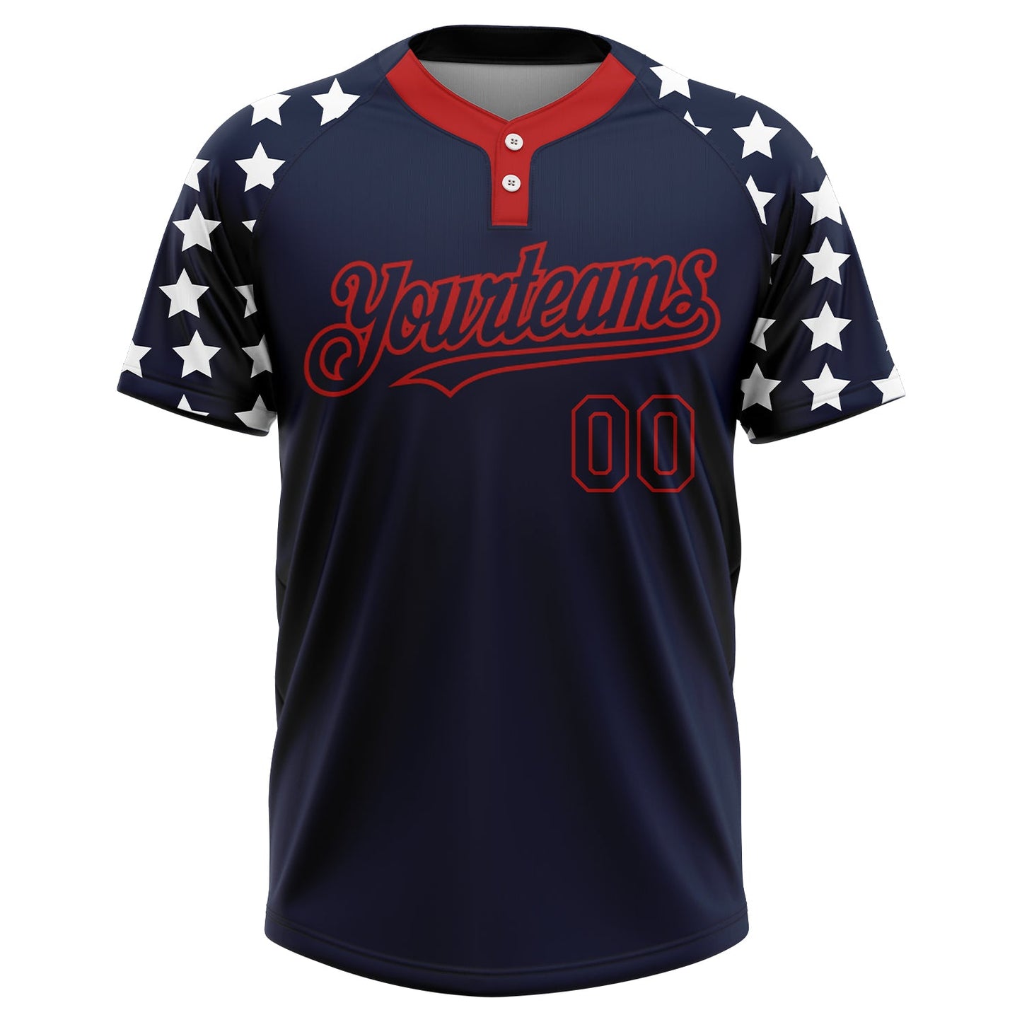 Custom Navy Red-White 3D American Flag Fashion Two-Button Unisex Softball Jersey view 2