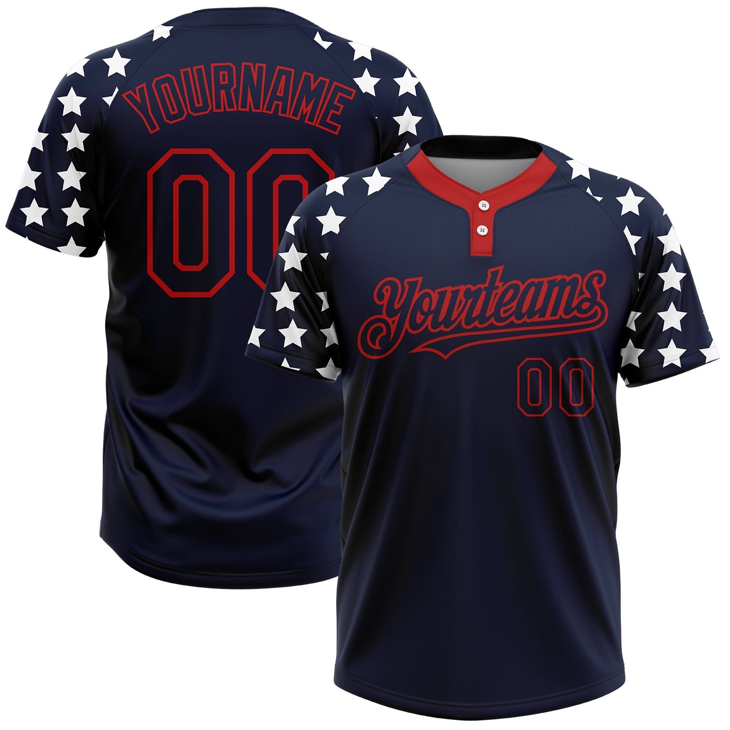 Custom Navy Red-White 3D American Flag Fashion Two-Button Unisex Softball Jersey - Main View