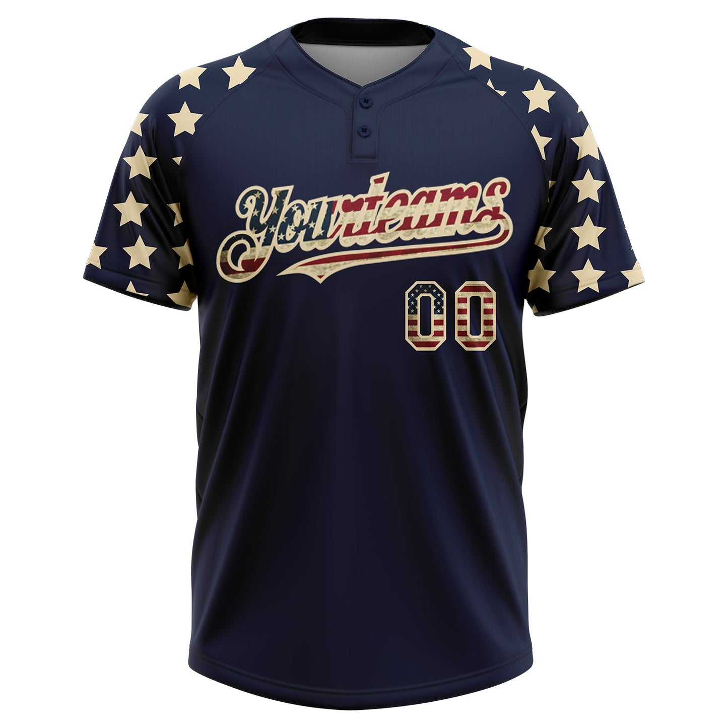 Custom Navy Vintage USA Flag-Cream 3D American Flag Fashion Two-Button Unisex Softball Jersey view 3