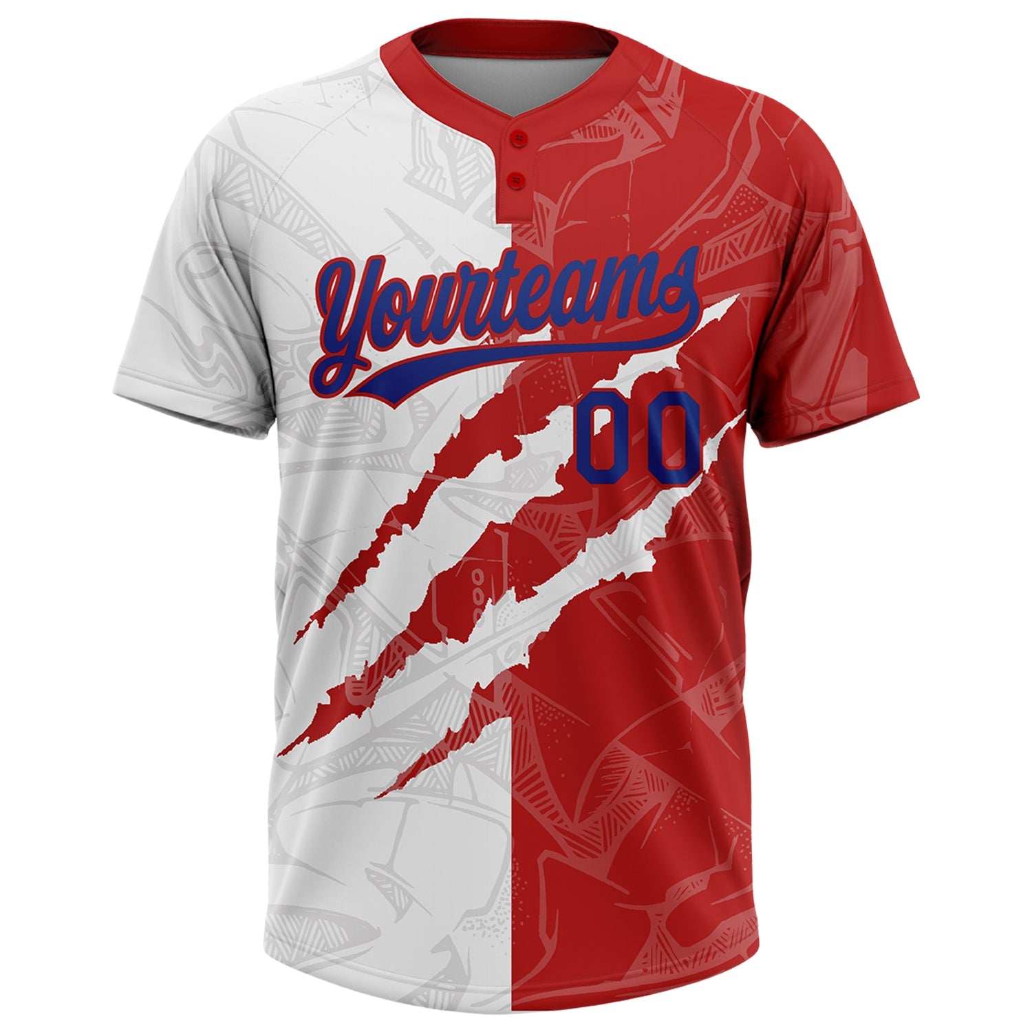 Custom Graffiti Pattern Royal-Red 3D Two-Button Unisex Softball Jersey view 2