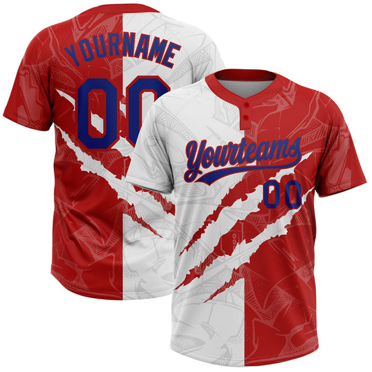 Custom Graffiti Pattern Royal-Red 3D Two-Button Unisex Softball Jersey - Main View