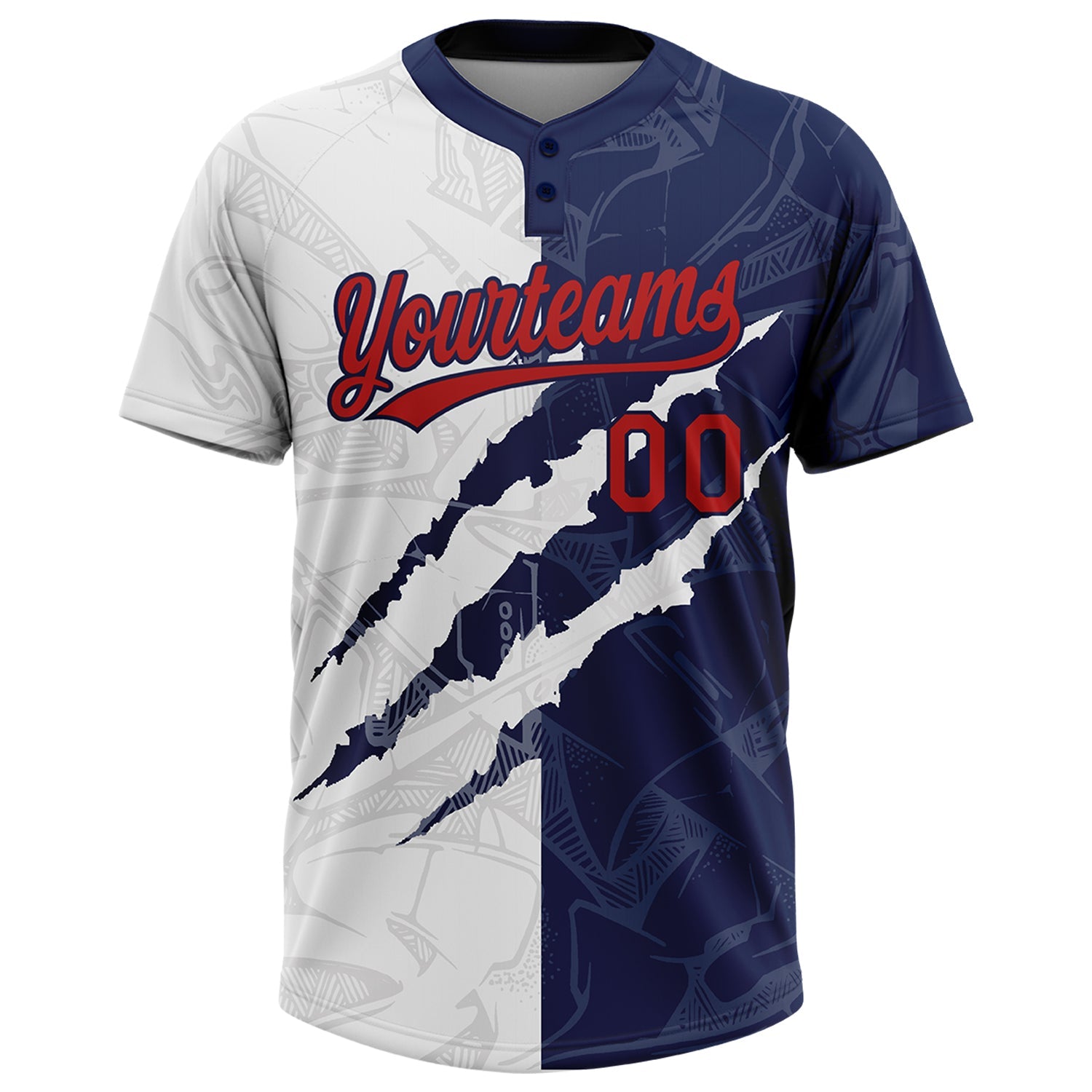 Custom Graffiti Pattern Red-Navy 3D Two-Button Unisex Softball Jersey view 2