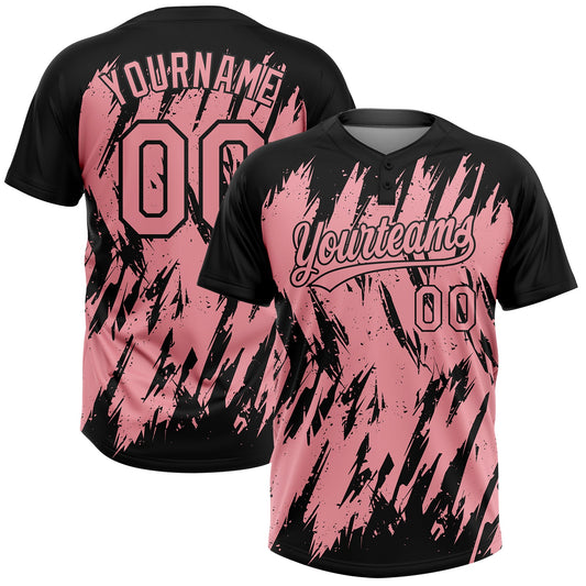 Custom Black Medium Pink 3D Pattern Abstract Sharp Shape Two-Button Unisex Softball Jersey - Main View