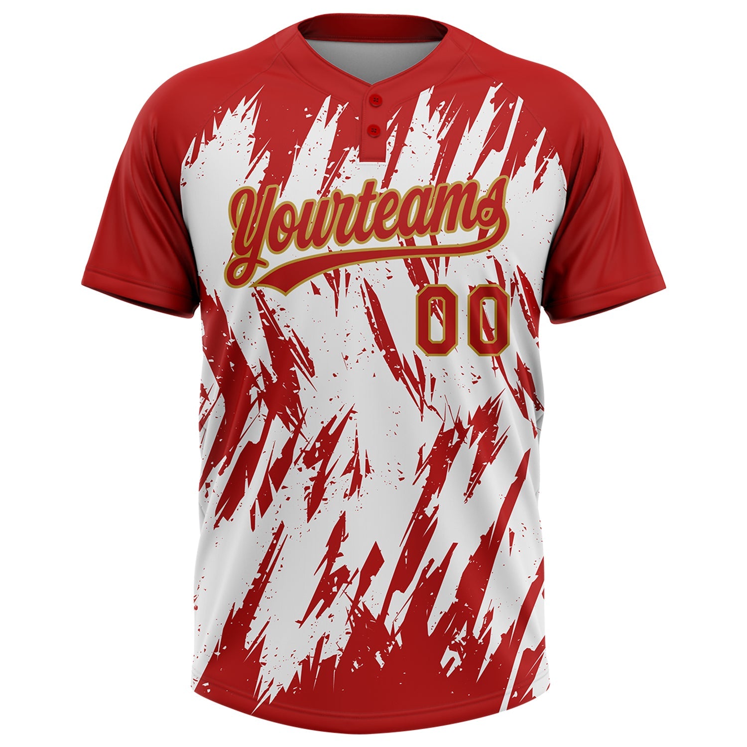 Custom Black Old Gold-White 3D Pattern Abstract Sharp Shape Two-Button Unisex Softball Jersey view 2
