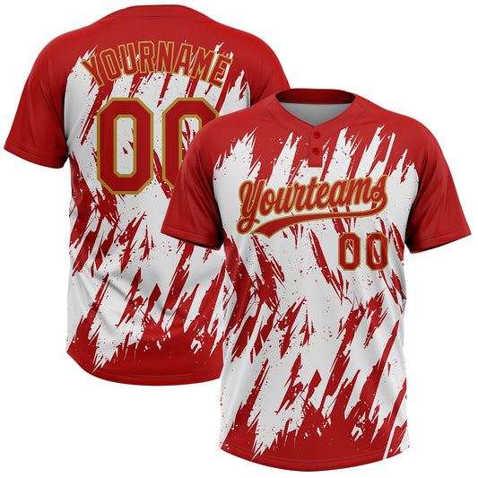 Custom Black Old Gold-White 3D Pattern Abstract Sharp Shape Two-Button Unisex Softball Jersey - Main View