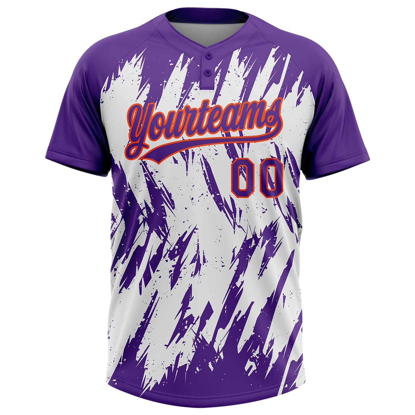 Custom Purple Orange-White 3D Pattern Abstract Sharp Shape Two-Button Unisex Softball Jersey view 2