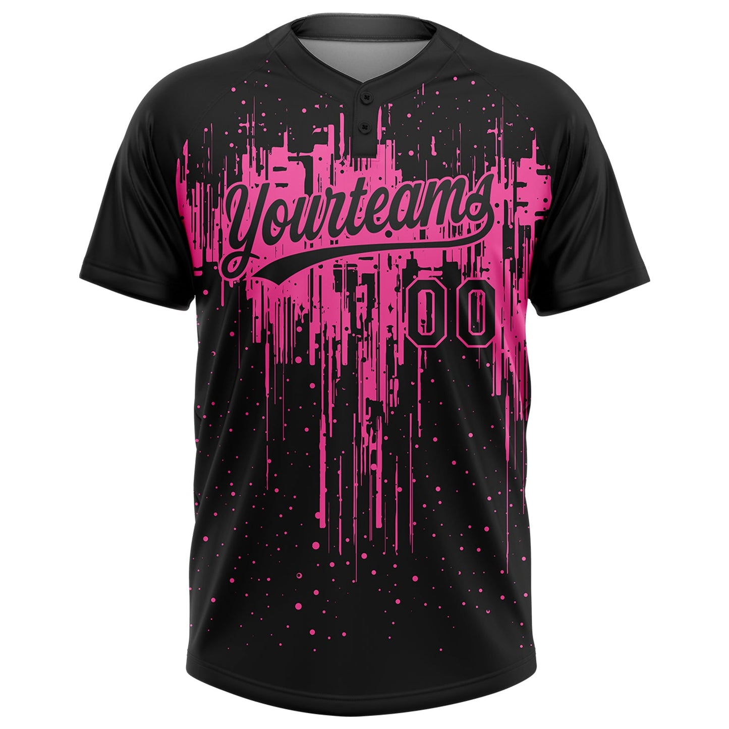 Custom Black Pink 3D Pattern Dripping Splatter Art Two-Button Unisex Softball Jersey view 2