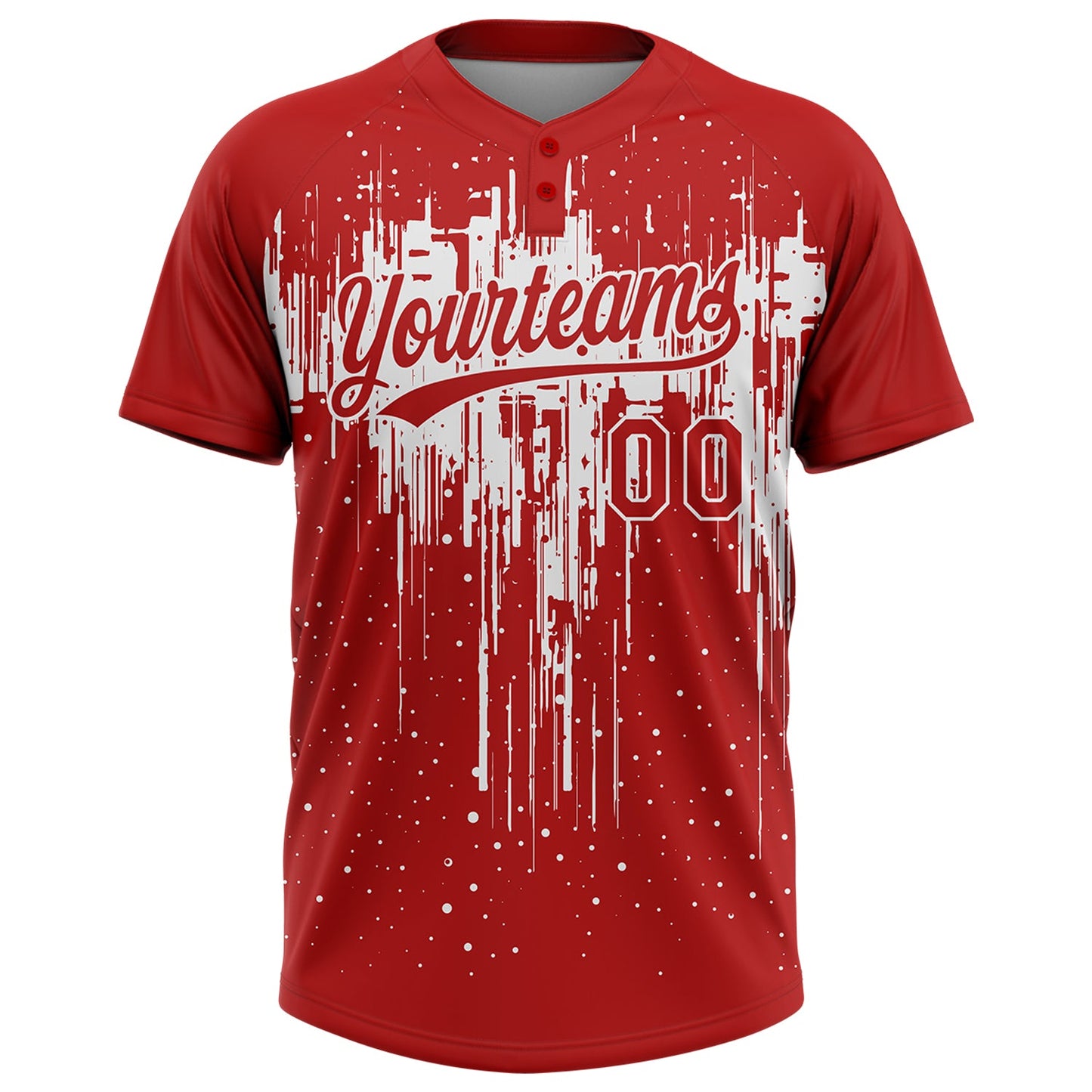 Custom Red White 3D Pattern Dripping Splatter Art Two-Button Unisex Softball Jersey view 2
