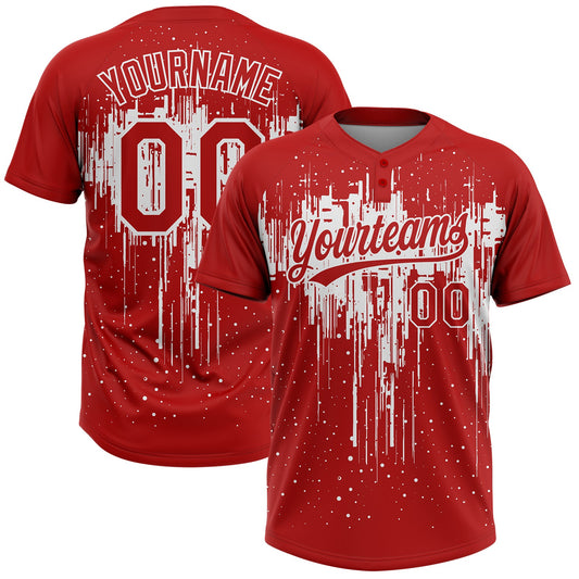 Custom Red White 3D Pattern Dripping Splatter Art Two-Button Unisex Softball Jersey - Main View
