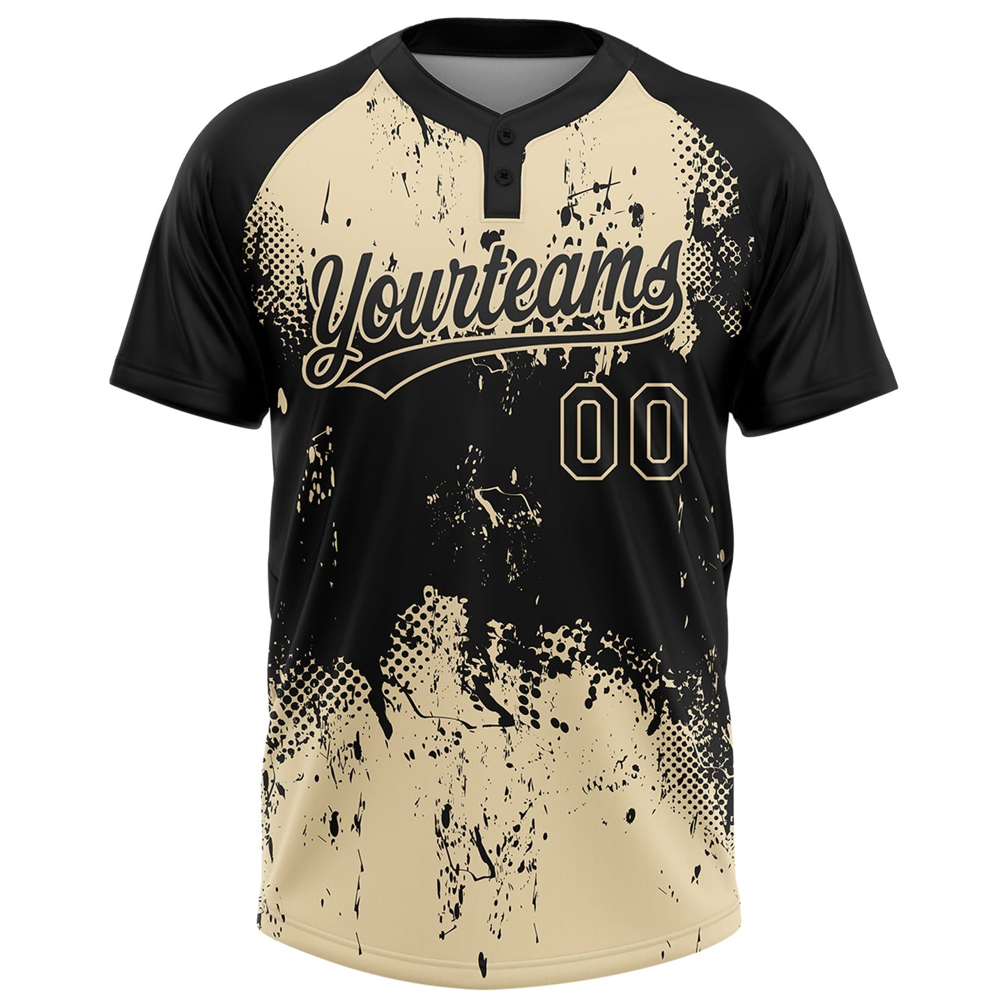 Custom Black Cream 3D Pattern Abstract Splatter Grunge Art Two-Button Unisex Softball Jersey view 2