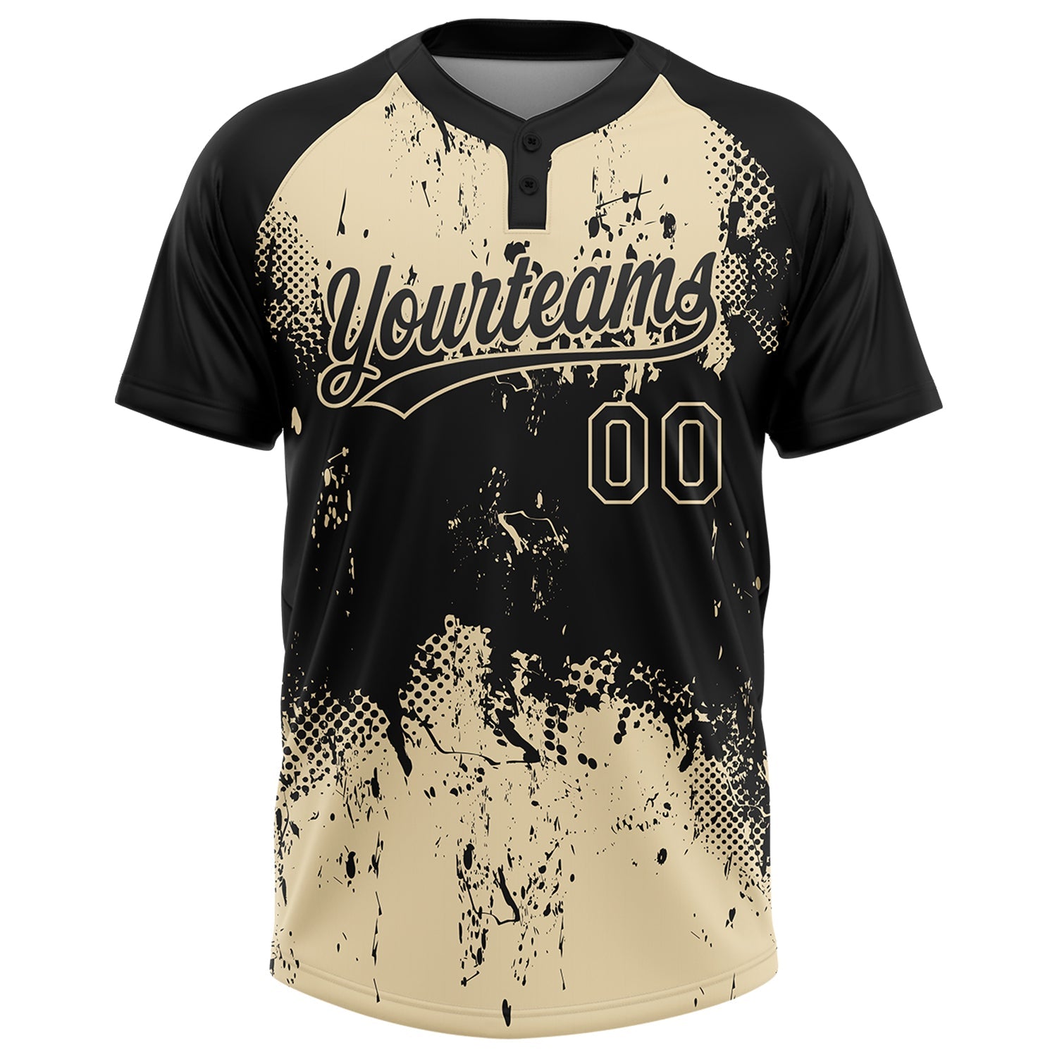 Custom Black Cream 3D Pattern Abstract Splatter Grunge Art Two-Button Unisex Softball Jersey view 2