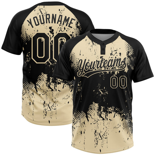 Custom Black Cream 3D Pattern Abstract Splatter Grunge Art Two-Button Unisex Softball Jersey - Main View