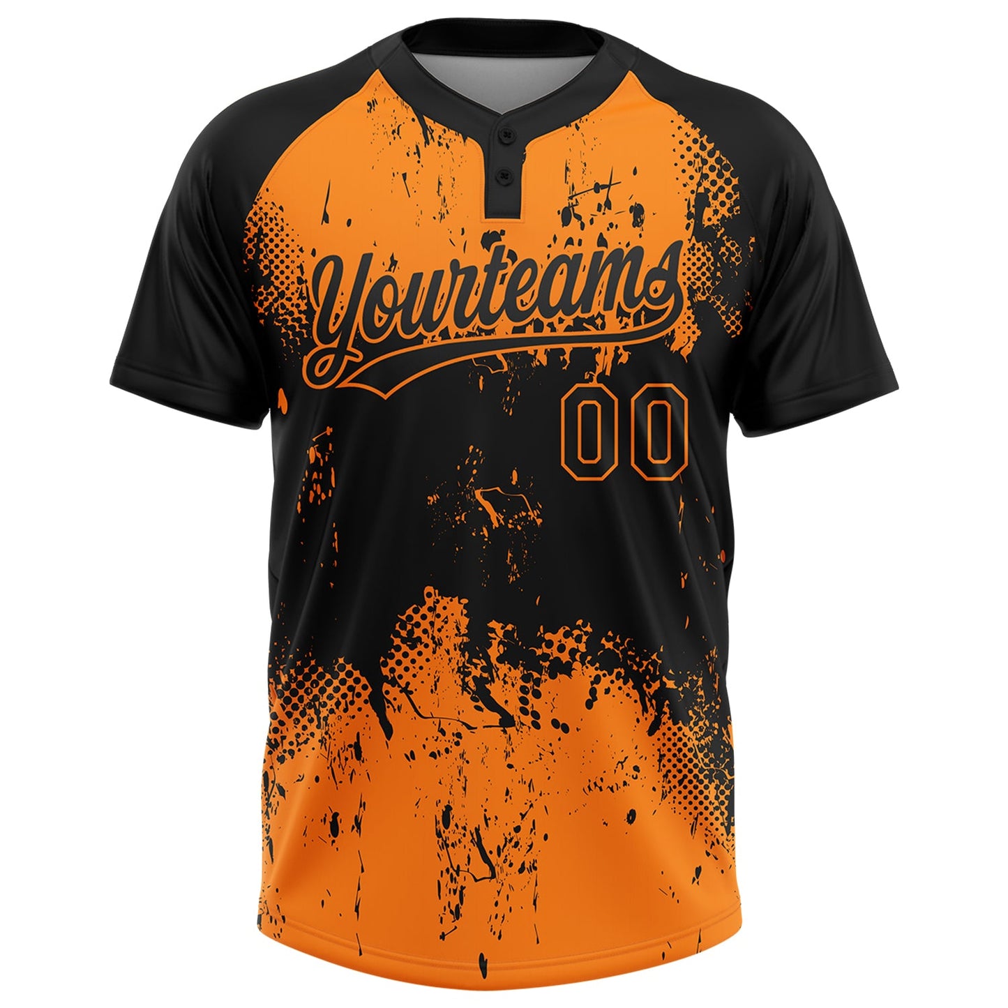 Custom Black Bay Orange 3D Pattern Abstract Splatter Grunge Art Two-Button Unisex Softball Jersey view 2