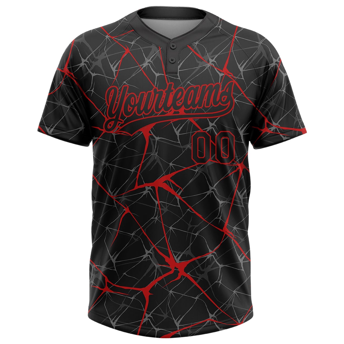 Custom Black Red 3D Pattern Abstract Network Two-Button Unisex Softball Jersey view 2