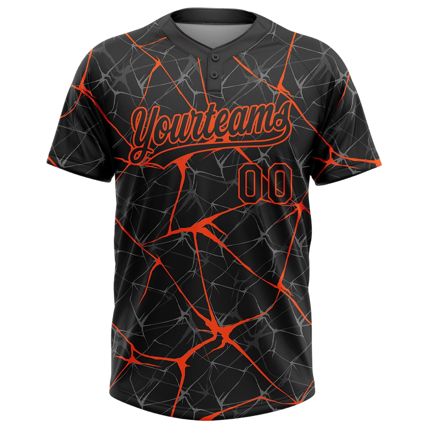 Custom Black Orange 3D Pattern Abstract Network Two-Button Unisex Softball Jersey view 2