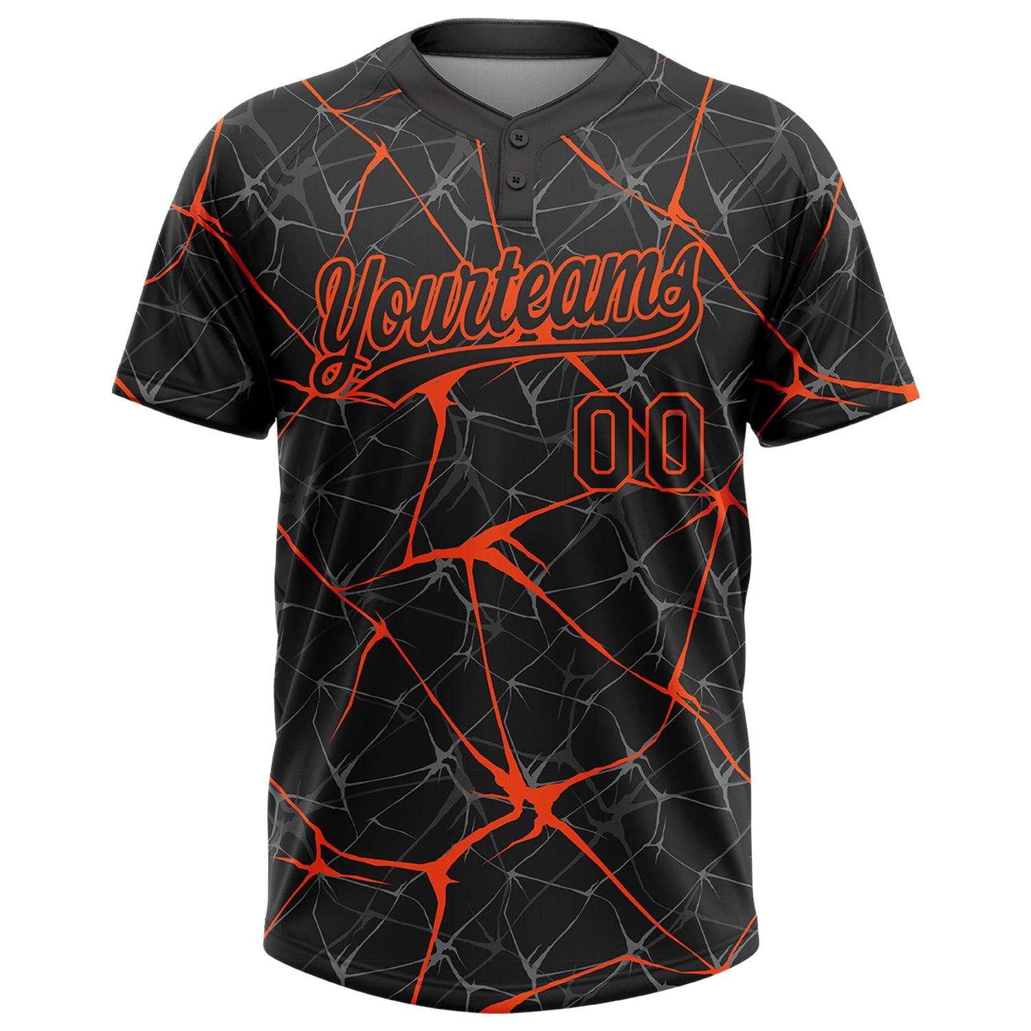 Custom Black Orange 3D Pattern Abstract Network Two-Button Unisex Softball Jersey view 2
