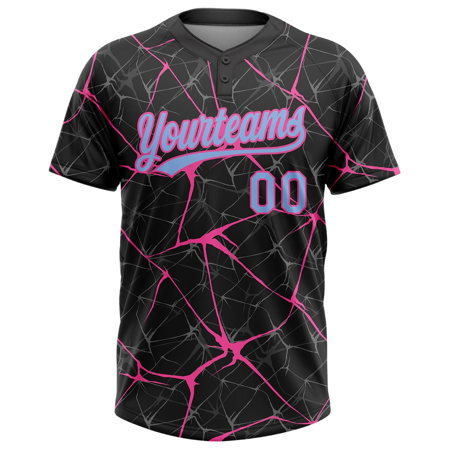 Custom Black Light Blue-Pink 3D Pattern Abstract Network Two-Button Unisex Softball Jersey view 2