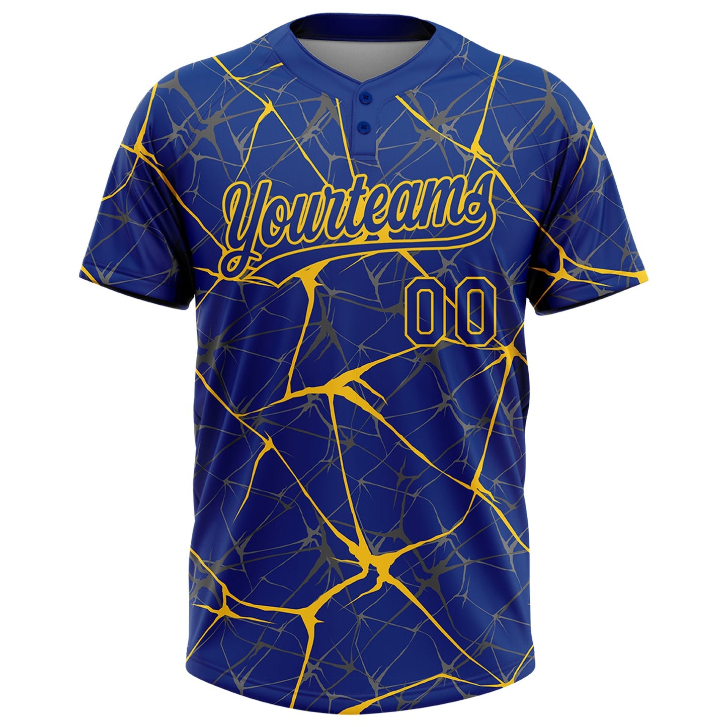 Custom Royal Yellow 3D Pattern Abstract Network Two-Button Unisex Softball Jersey view 2