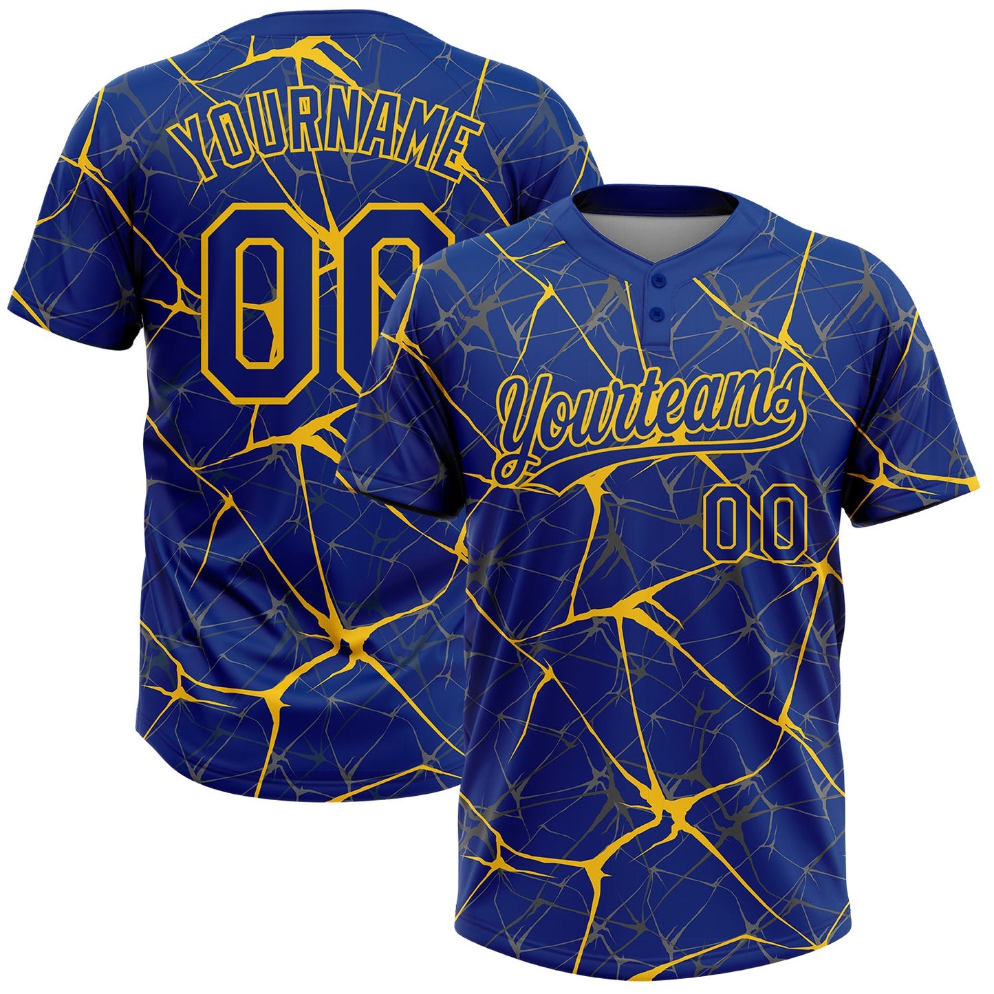 Custom Royal Yellow 3D Pattern Abstract Network Two-Button Unisex Softball Jersey - Main View