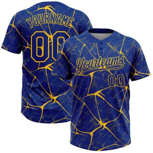 Custom Royal Yellow 3D Pattern Abstract Network Two-Button Unisex Softball Jersey - Main View