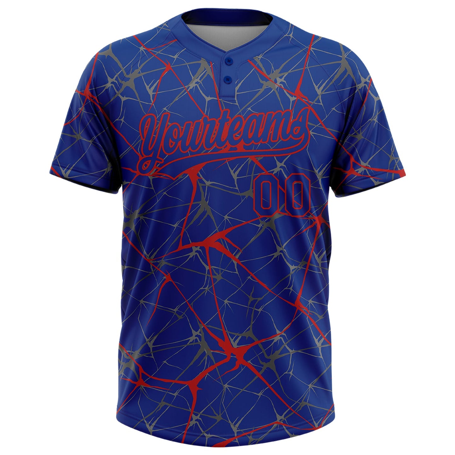 Custom Royal Red 3D Pattern Abstract Network Two-Button Unisex Softball Jersey view 2