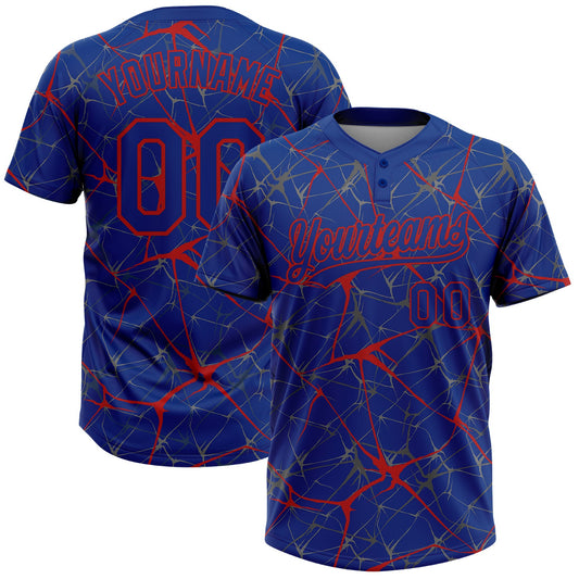 Custom Royal Red 3D Pattern Abstract Network Two-Button Unisex Softball Jersey - Main View