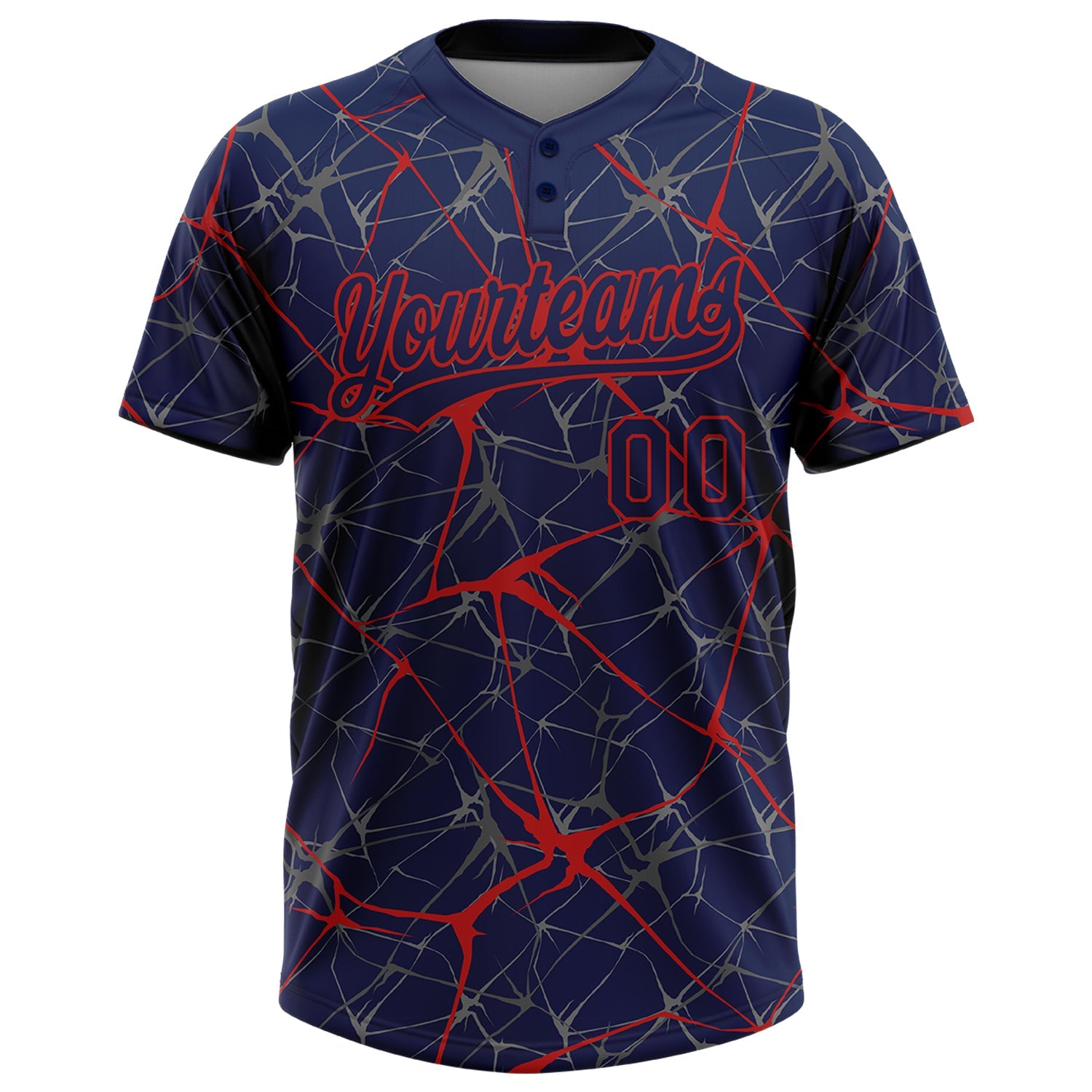 Custom Navy Red 3D Pattern Abstract Network Two-Button Unisex Softball Jersey view 2