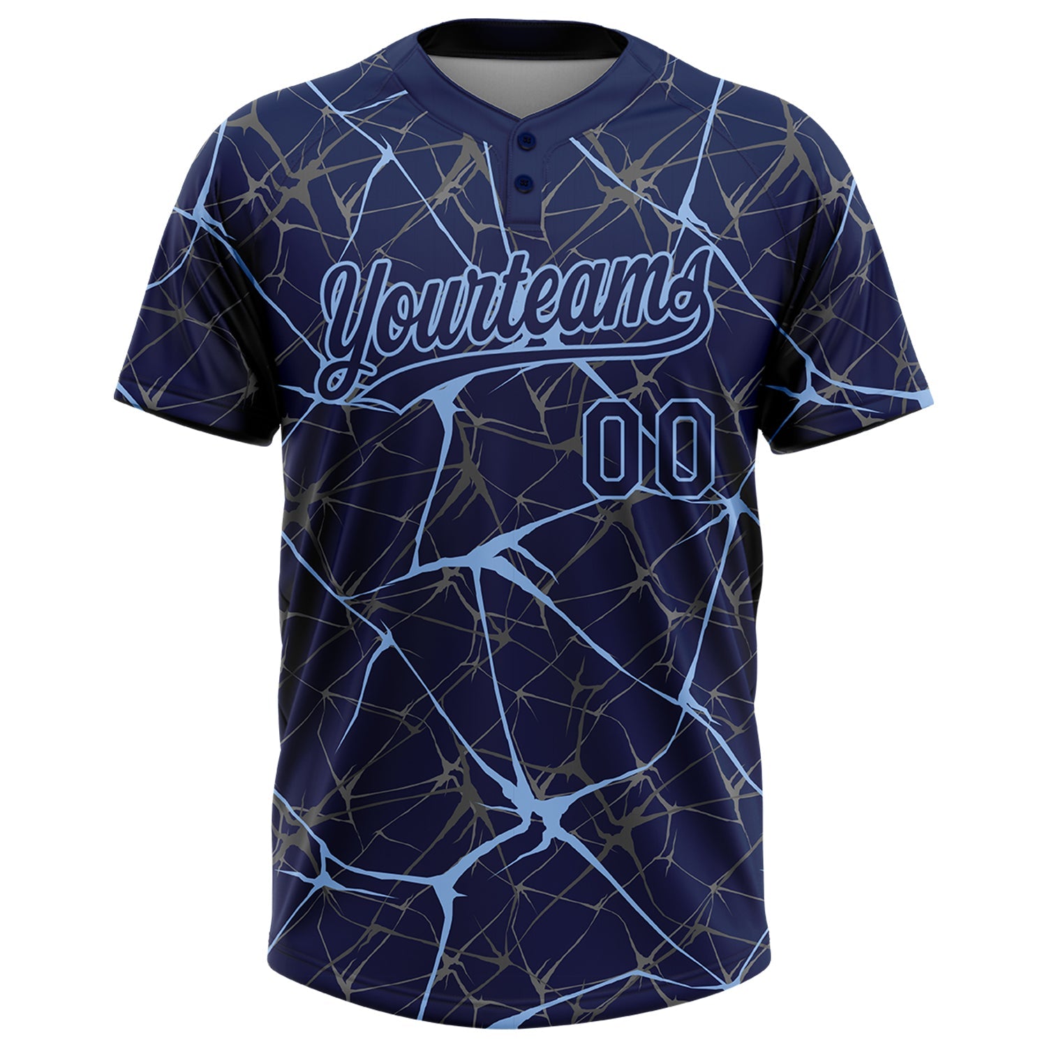 Custom Navy Light Blue 3D Pattern Abstract Network Two-Button Unisex Softball Jersey view 2