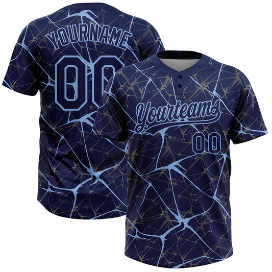 Custom Navy Light Blue 3D Pattern Abstract Network Two-Button Unisex Softball Jersey - Main View
