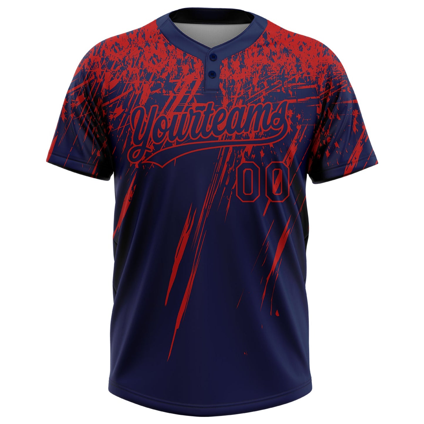 Custom Navy Red 3D Pattern Abstract Sharp Shape Two-Button Unisex Softball Jersey view 2