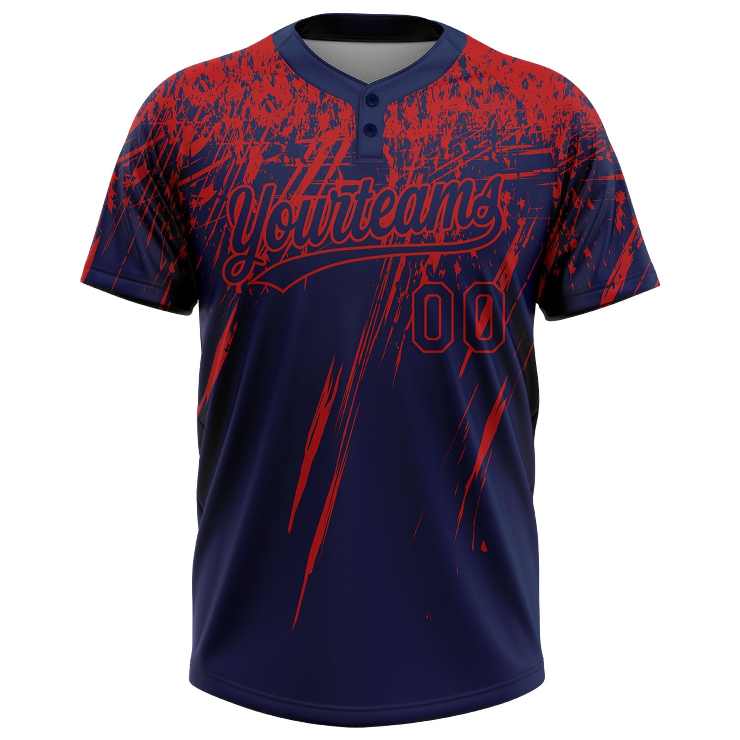 Custom Navy Red 3D Pattern Abstract Sharp Shape Two-Button Unisex Softball Jersey view 2