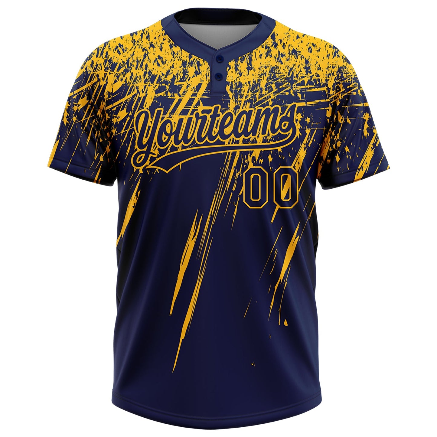 Custom Navy Gold 3D Pattern Abstract Sharp Shape Two-Button Unisex Softball Jersey view 2