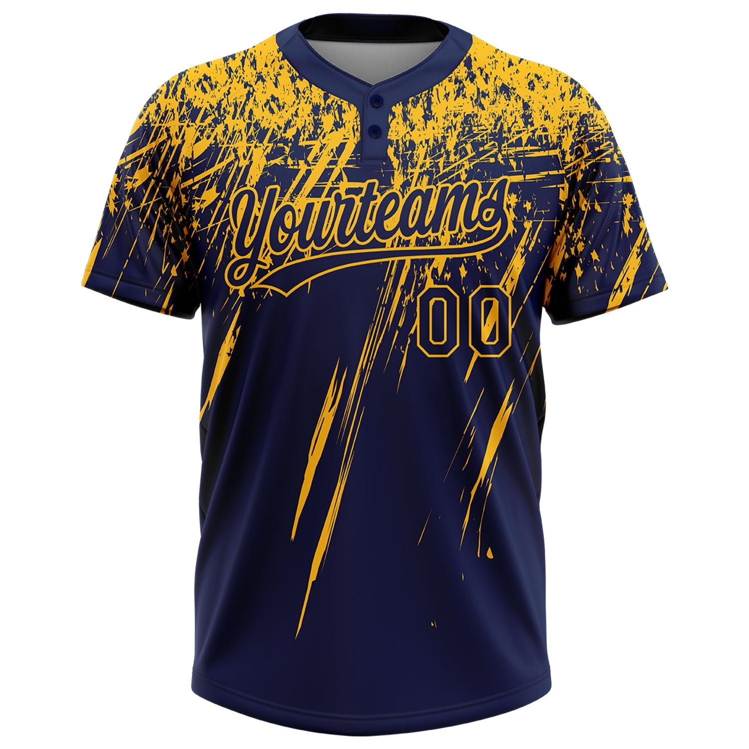 Custom Navy Gold 3D Pattern Abstract Sharp Shape Two-Button Unisex Softball Jersey view 2