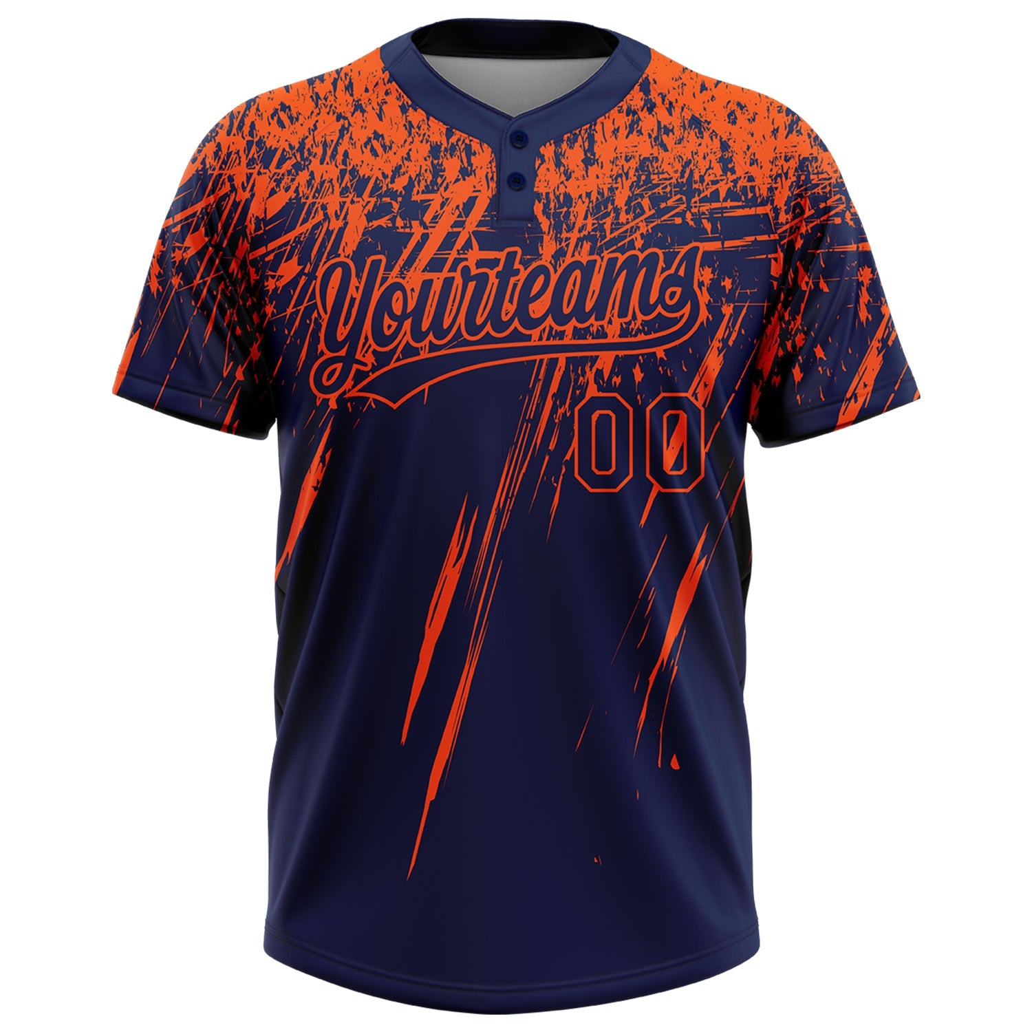 Custom Navy Orange 3D Pattern Abstract Sharp Shape Two-Button Unisex Softball Jersey view 2
