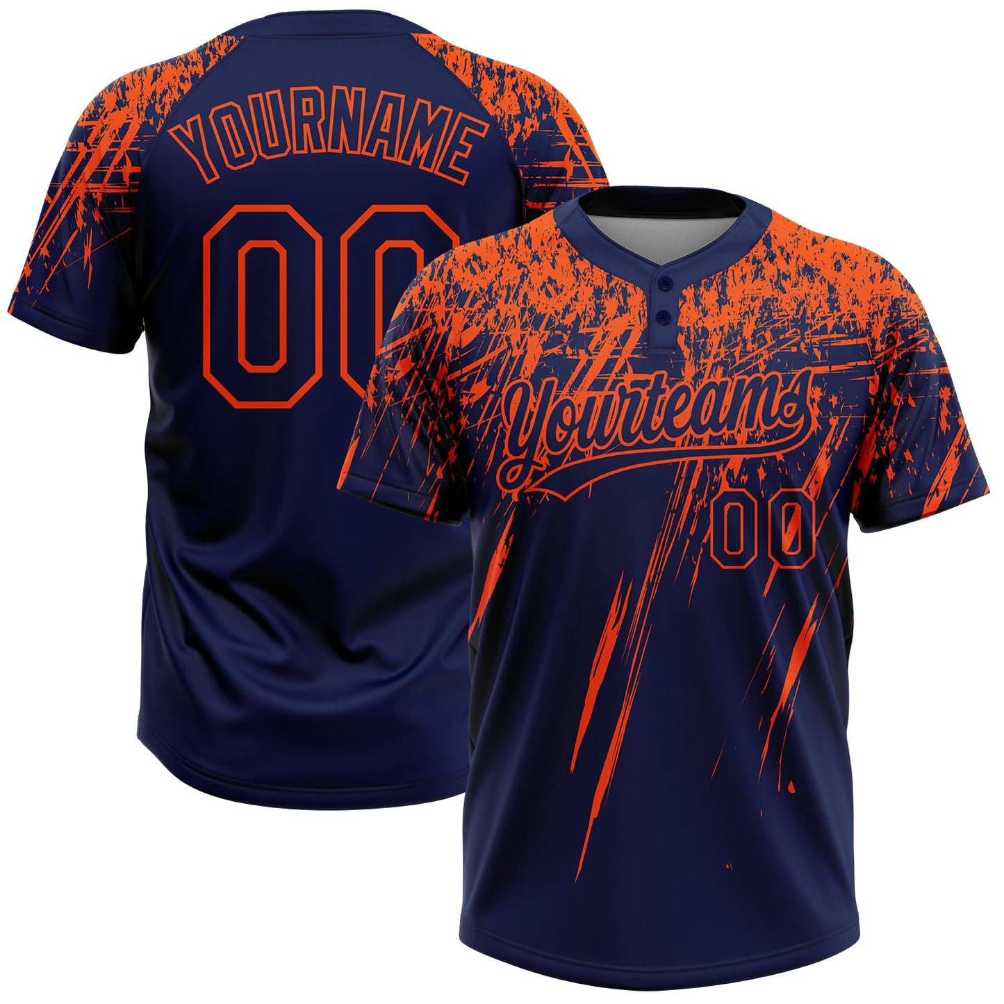 Custom Navy Orange 3D Pattern Abstract Sharp Shape Two-Button Unisex Softball Jersey - Main View