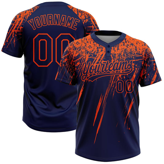 Custom Navy Orange 3D Pattern Abstract Sharp Shape Two-Button Unisex Softball Jersey - Main View
