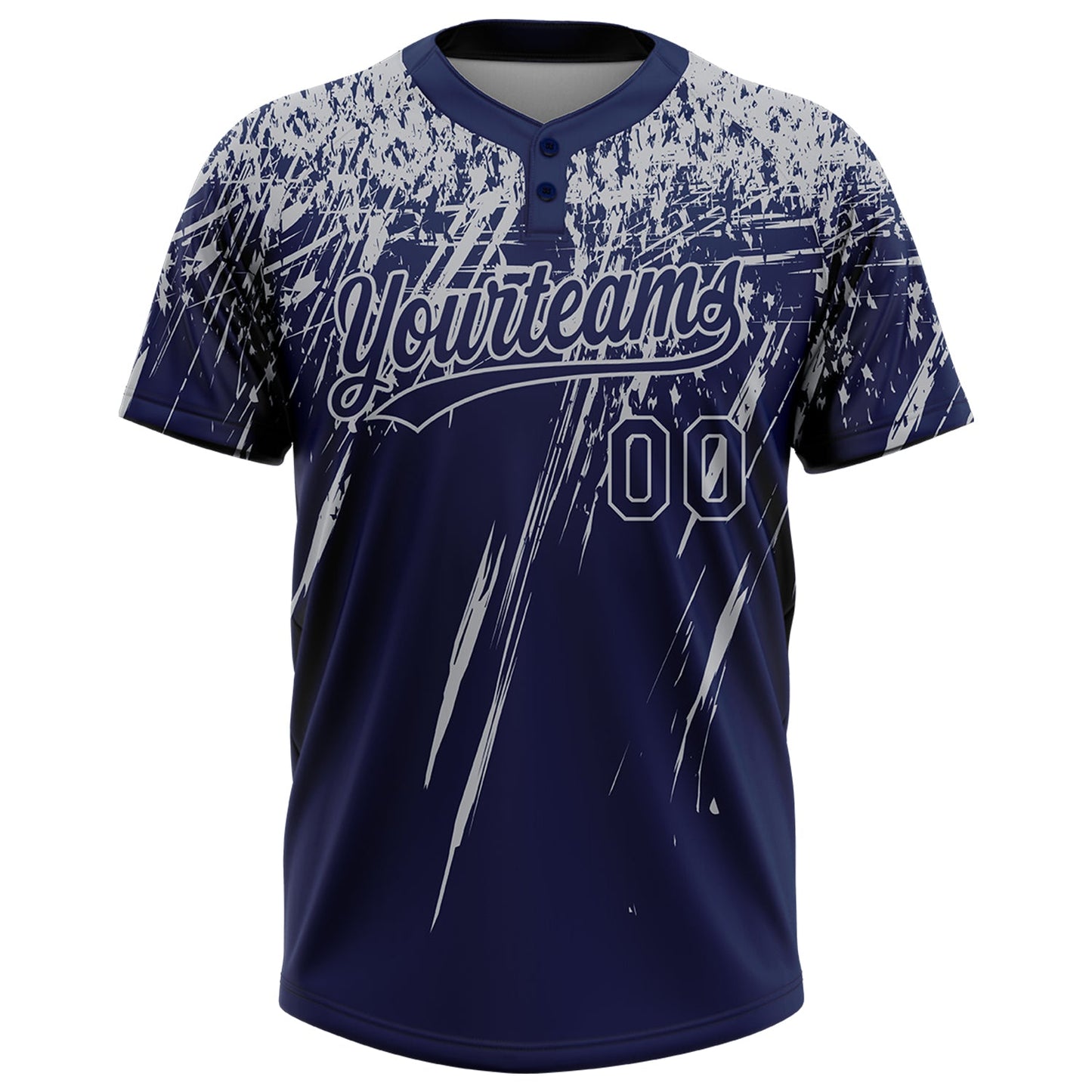 Custom Navy Gray 3D Pattern Abstract Sharp Shape Two-Button Unisex Softball Jersey view 2