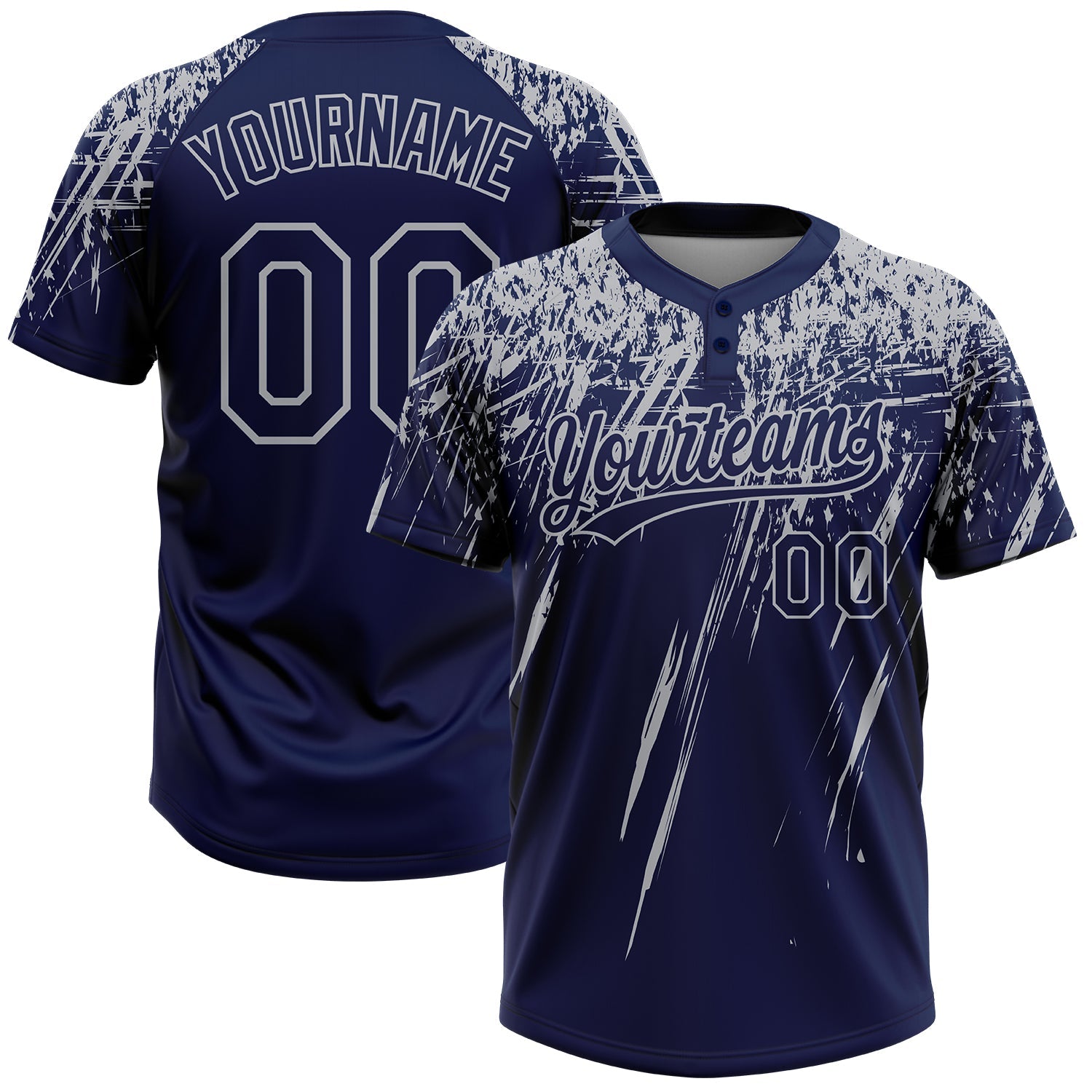 Custom Navy Gray 3D Pattern Abstract Sharp Shape Two-Button Unisex Softball Jersey - Main View