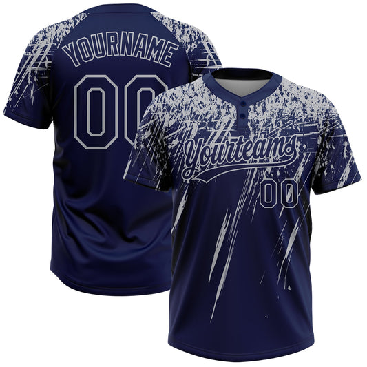 Custom Navy Gray 3D Pattern Abstract Sharp Shape Two-Button Unisex Softball Jersey - Main View