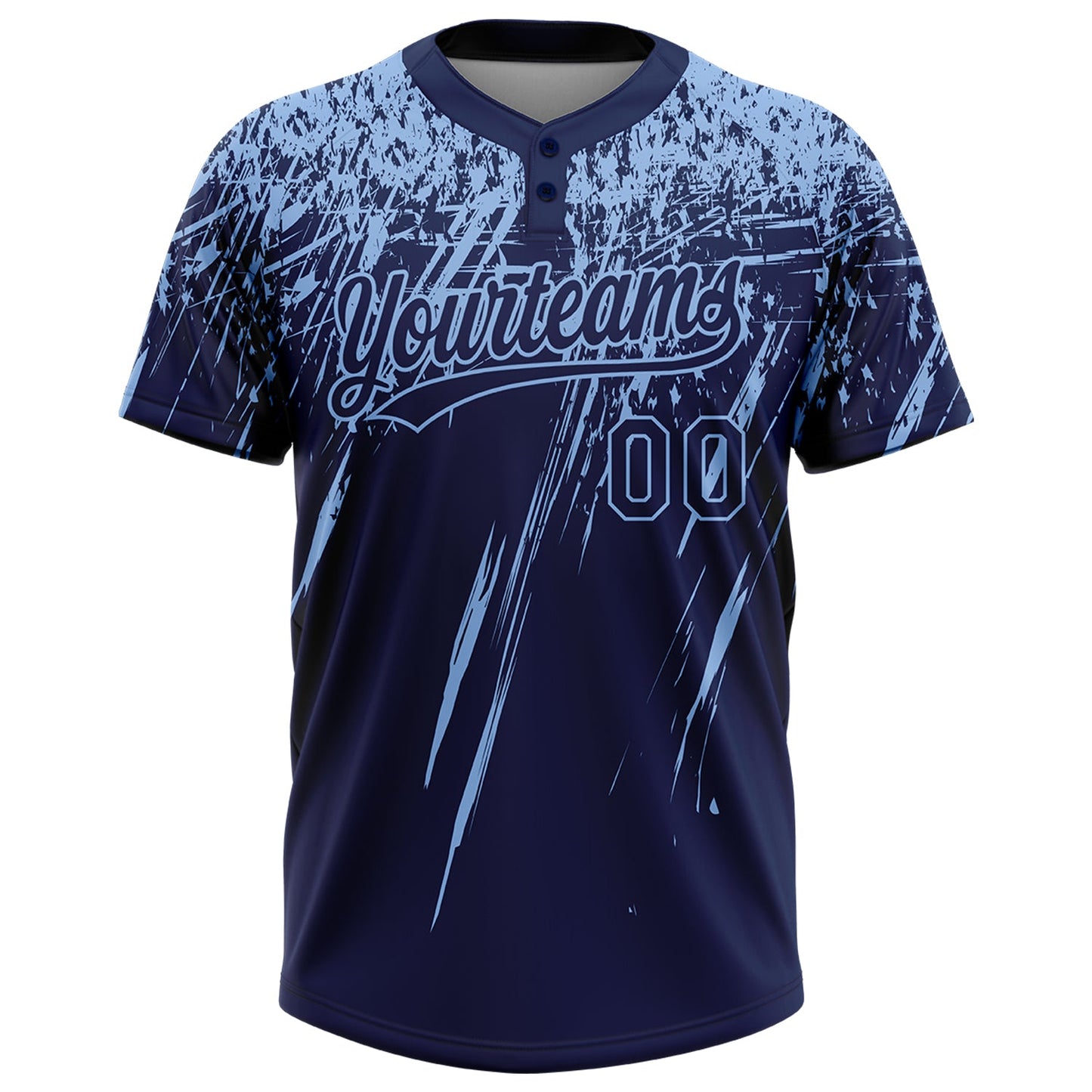 Custom Navy Light Blue 3D Pattern Abstract Sharp Shape Two-Button Unisex Softball Jersey view 2