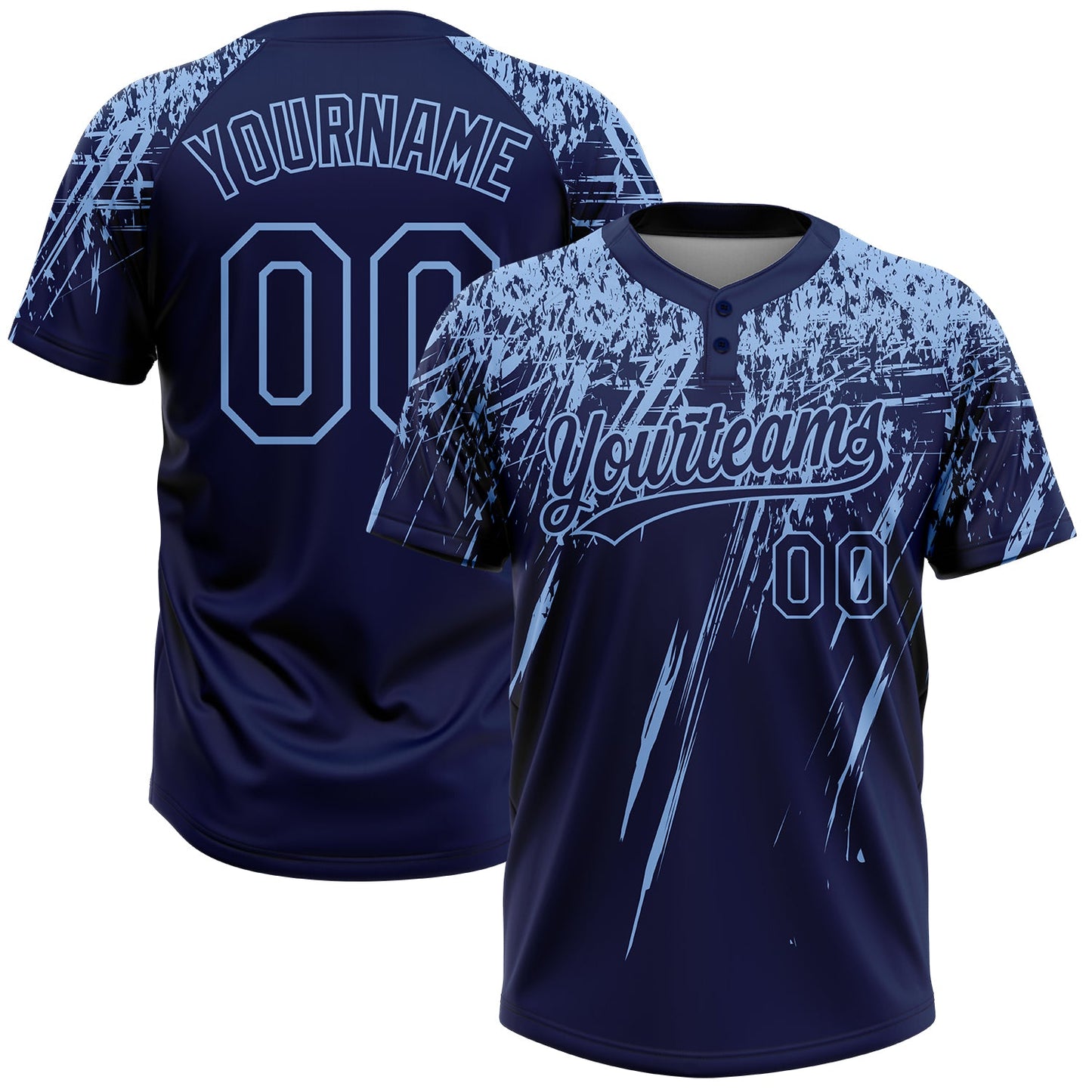 Custom Navy Light Blue 3D Pattern Abstract Sharp Shape Two-Button Unisex Softball Jersey - Main View