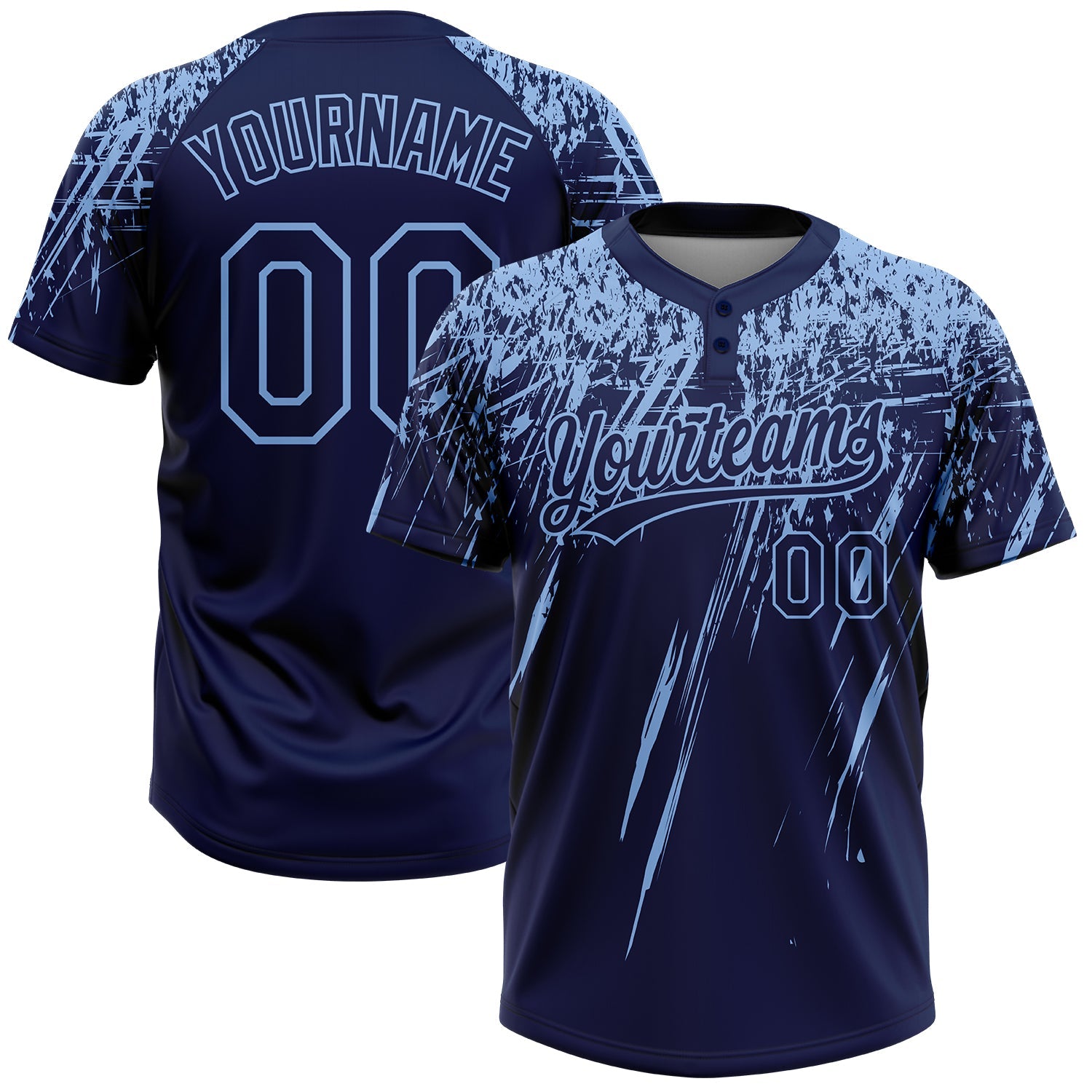 Custom Navy Light Blue 3D Pattern Abstract Sharp Shape Two-Button Unisex Softball Jersey - Main View