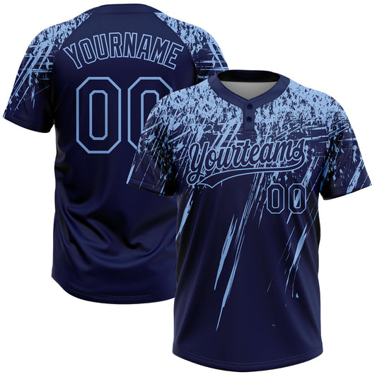 Custom Navy Light Blue 3D Pattern Abstract Sharp Shape Two-Button Unisex Softball Jersey - Main View