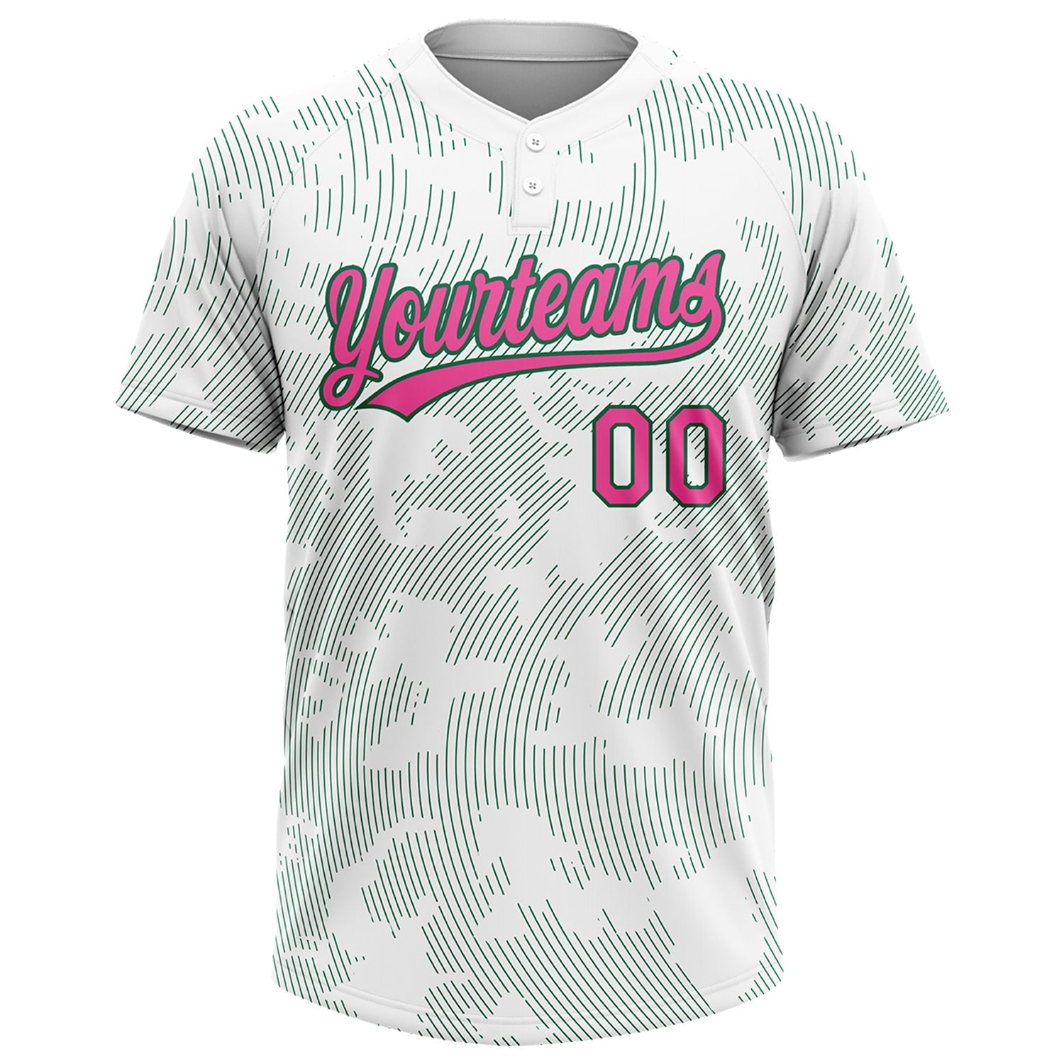 Custom White Pink-Kelly Green 3D Pattern Curve Lines Two-Button Unisex Softball Jersey view 2