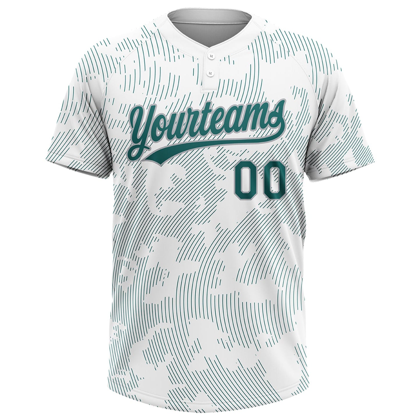 Custom White Teal-Gray 3D Pattern Curve Lines Two-Button Unisex Softball Jersey view 2
