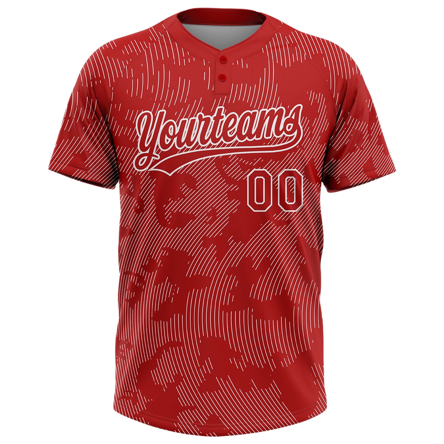 Custom Red White 3D Pattern Curve Lines Two-Button Unisex Softball Jersey view 2