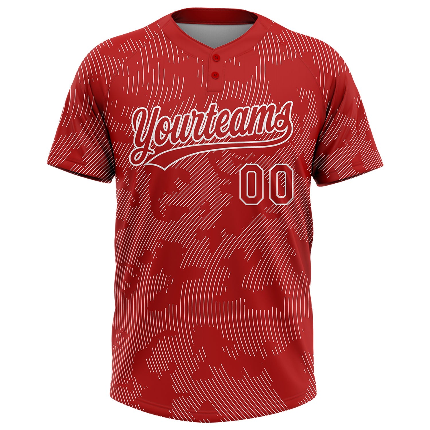 Custom Red White 3D Pattern Curve Lines Two-Button Unisex Softball Jersey view 2